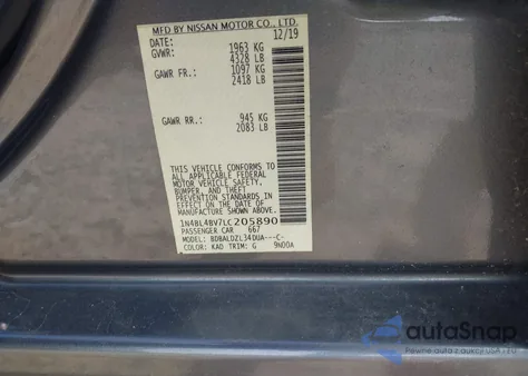 2020 Nissan Altima S Fwd from USA, damaged, VIN 1N4BL4BV7LC205890